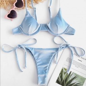 NW Zaful Baby Blue Velvet Underwire Bikini